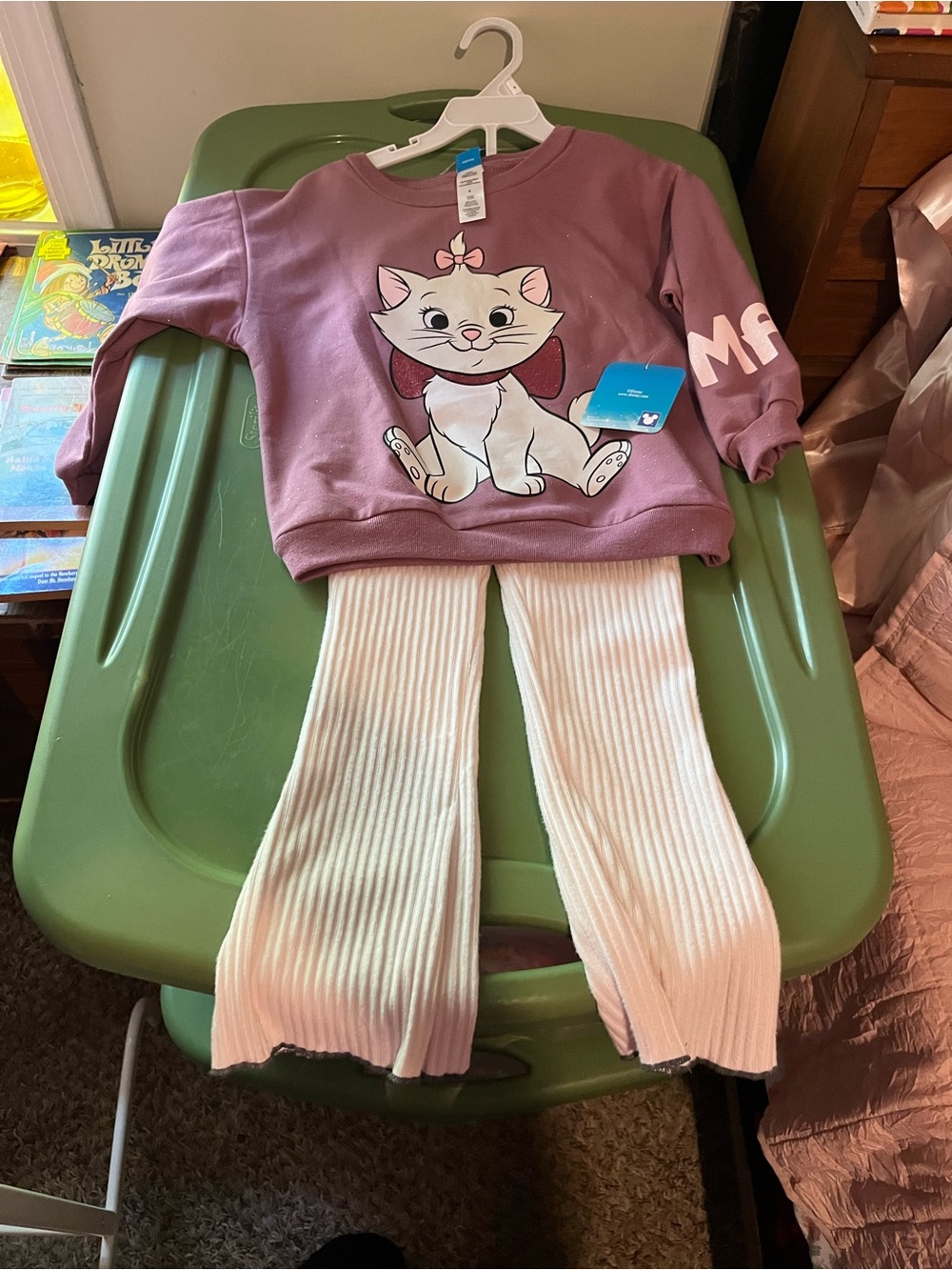 Disney Mauve/Pink Marie Kitty Sweatshirt and Cream Ribbed Pants Matching Set